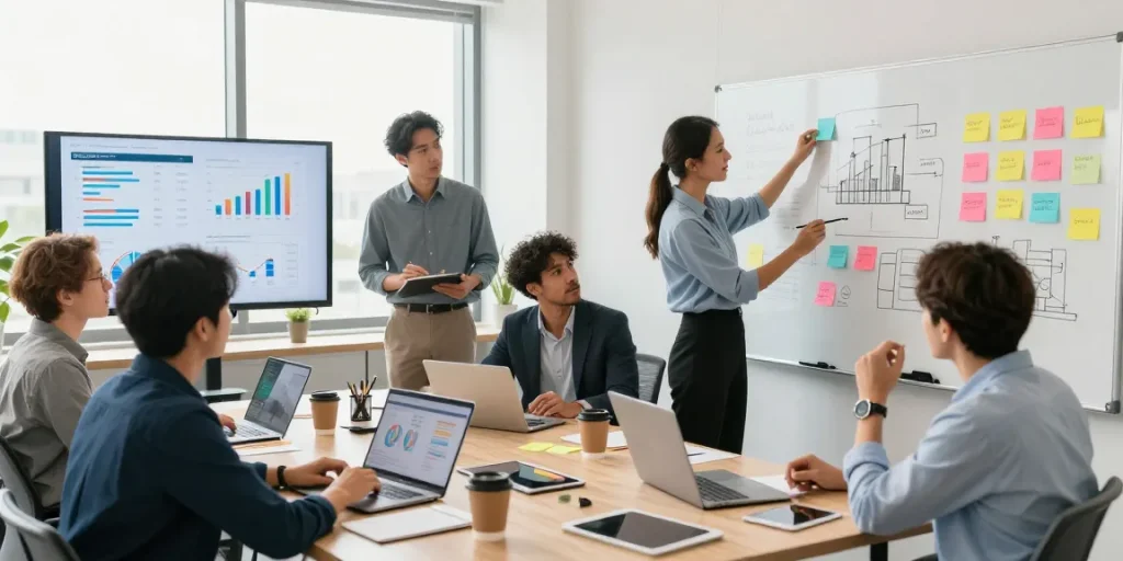 Collaborative team brainstorming at https://www.startsomethingpc.com, showcasing startup ideas and vibrant office atmosphere.