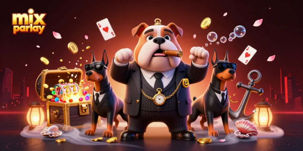 Engage with the excitement of mix parlay in this vibrant 3D casino scene featuring a bulldog mafia boss.