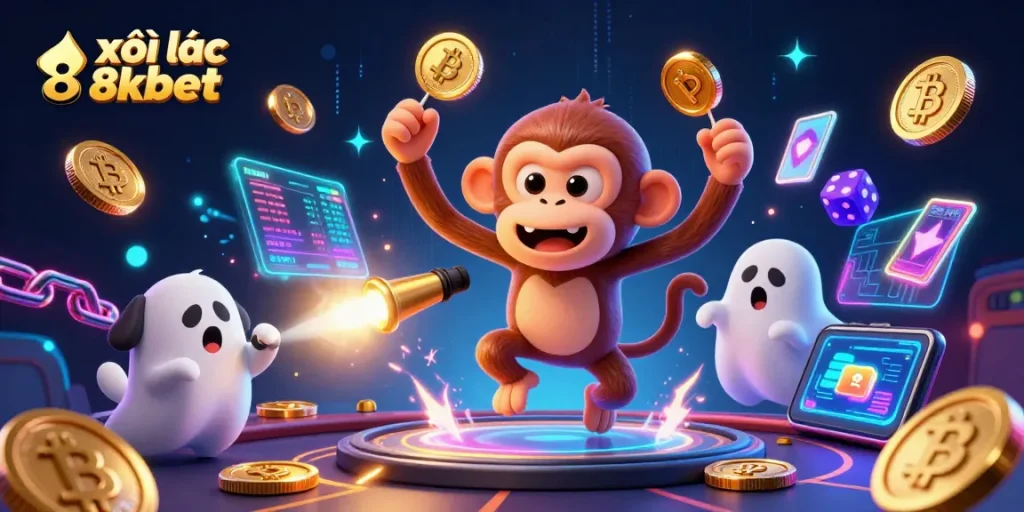 Engage in thrilling xôi lạc 8xbet casino adventures with playful characters in a vibrant, electrifying environment.