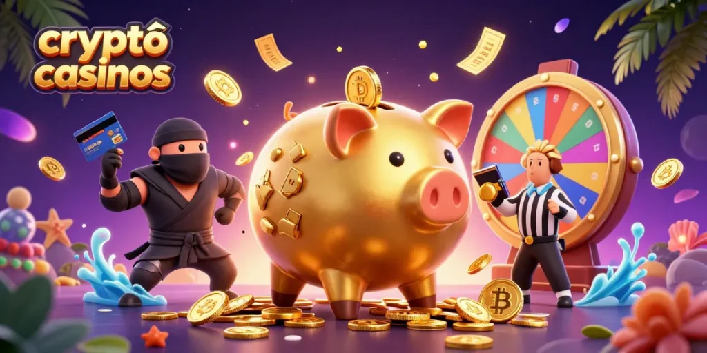 Illustration d'un événement dynamique dans les crypto casinos, avec un sumo, un ninja et un samouraï.