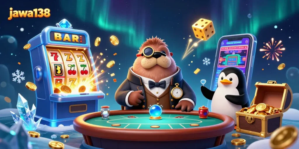 Experience the thrill of casino gaming with jawa138's vibrant underwater poker scene featuring engaging characters.