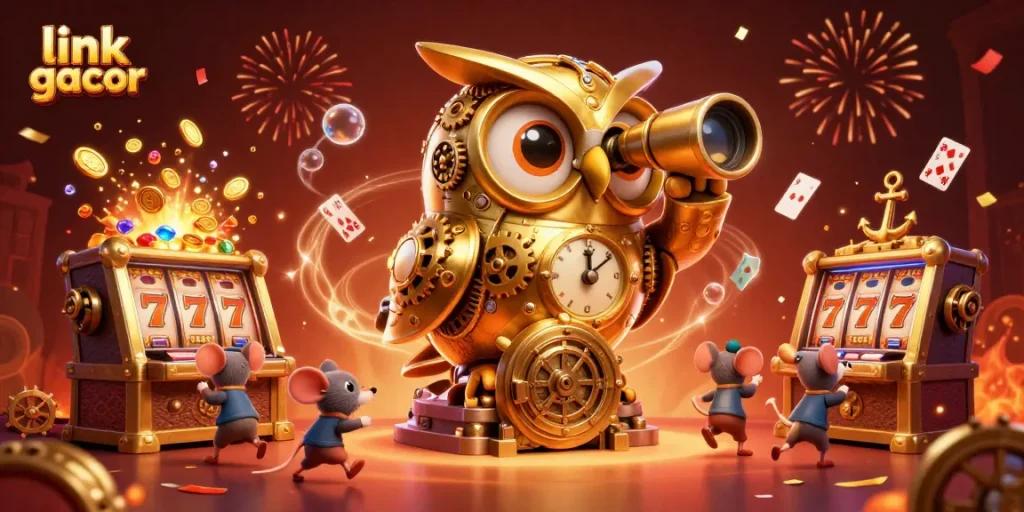 Experience the excitement of link gacor slots with a vibrant casino scene featuring unique 3D characters.